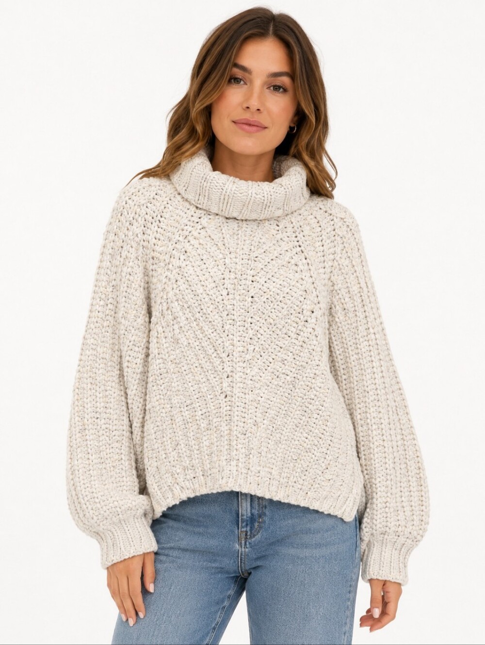 POL Oatmeal Chunky Knit Turtleneck Sweater Oversized Cozy Small NWOT
